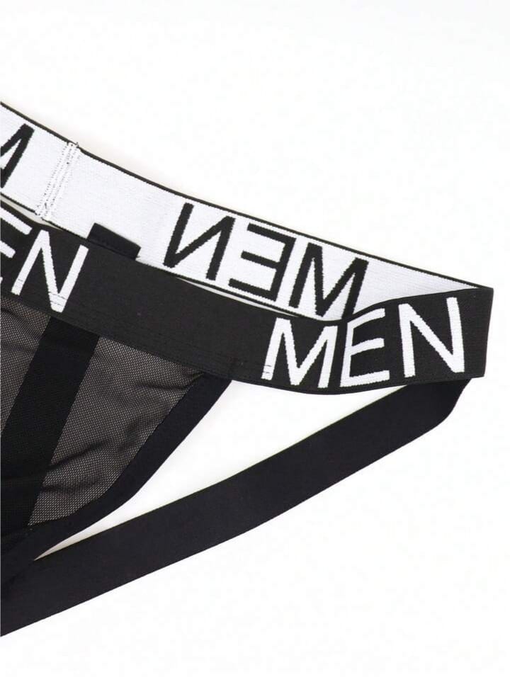 Men's slim fit sexy black hollow-out mesh jockstrap